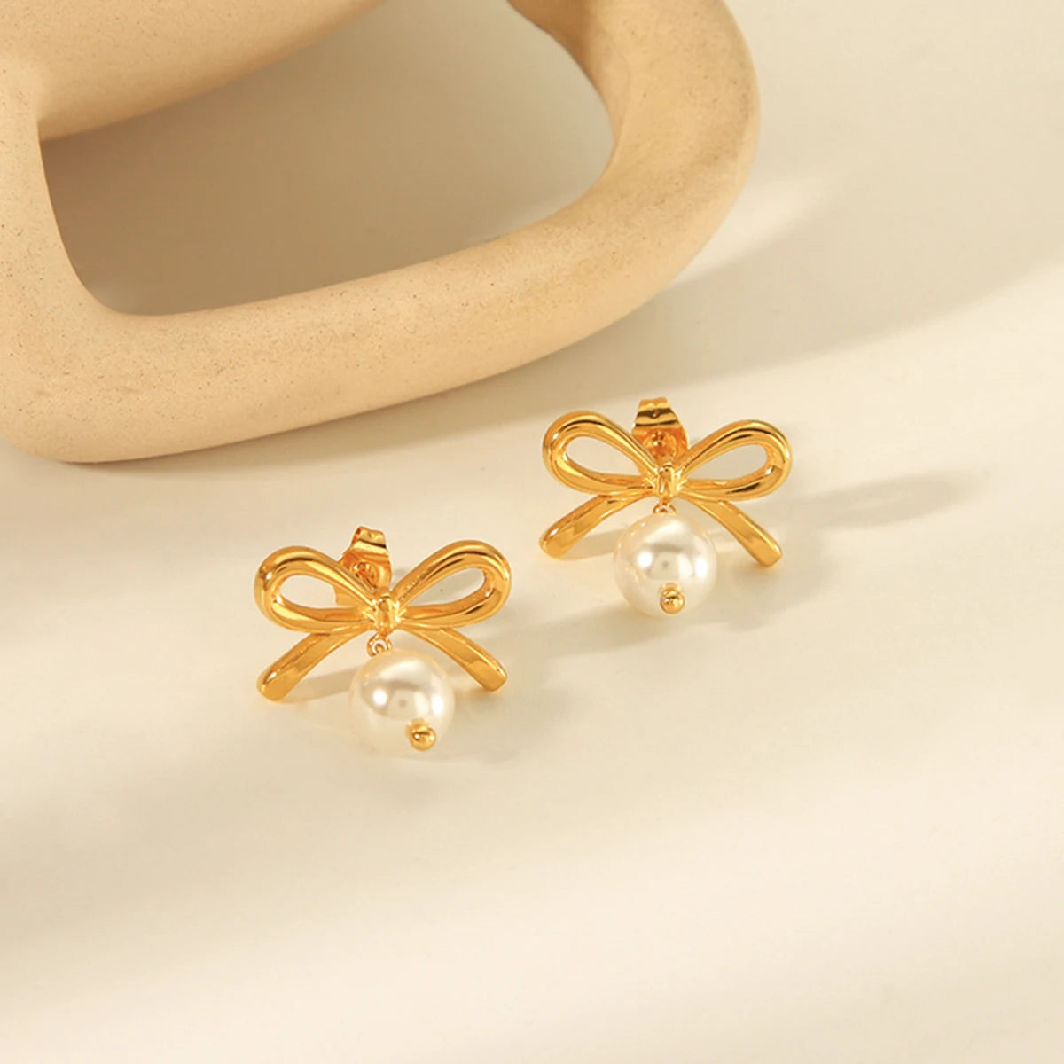 Golden Bow Pearl Studs