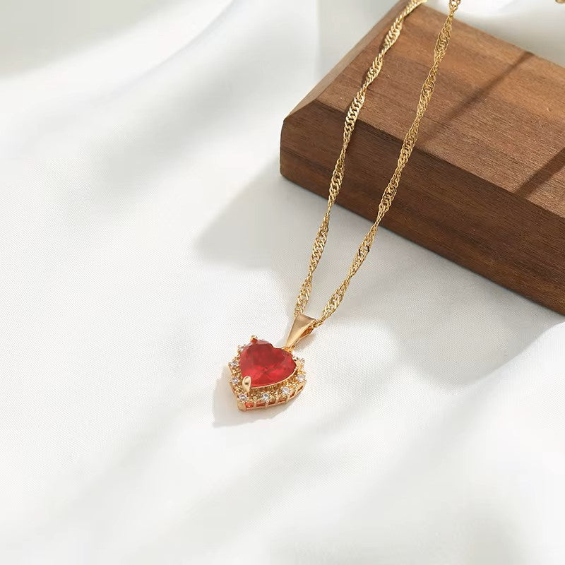 Crimson Love Heart Pendant Necklace