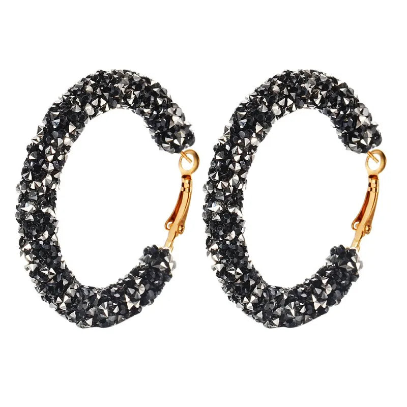 Luxury Glitter Crystal Hoop Big Round Earrings