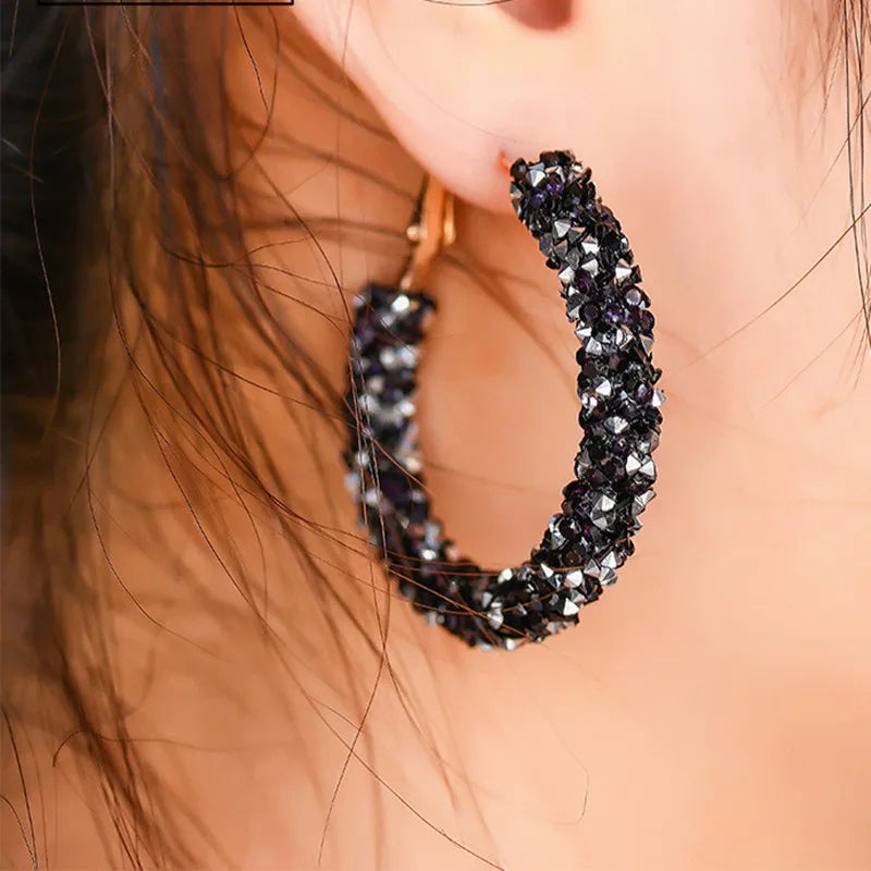 Luxury Glitter Crystal Hoop Big Round Earrings