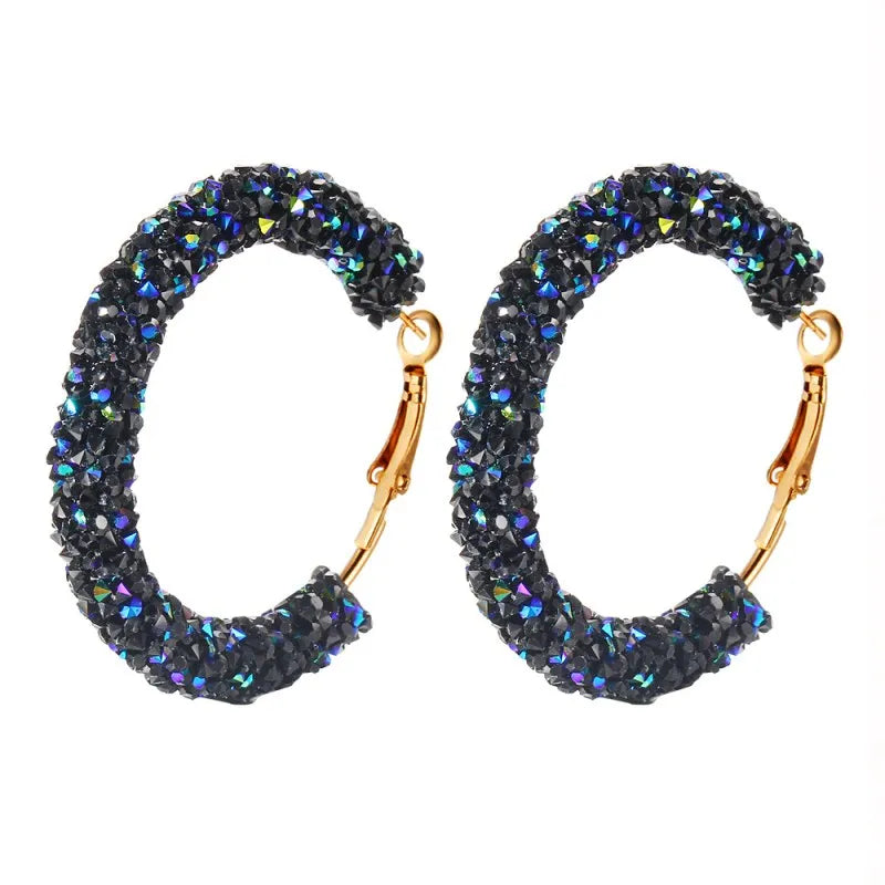 Luxury Glitter Crystal Hoop Big Round Earrings