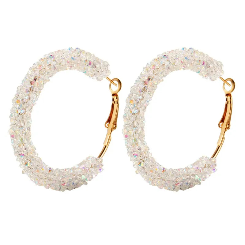 Luxury Glitter Crystal Hoop Big Round Earrings