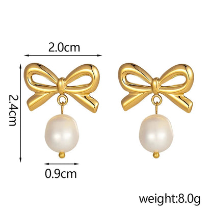 Golden Bow Pearl Studs