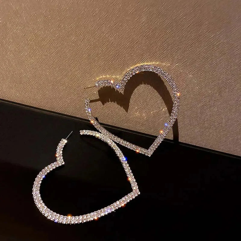 Exquisite Shiny Zirconia Hollow Large Heart Earrings