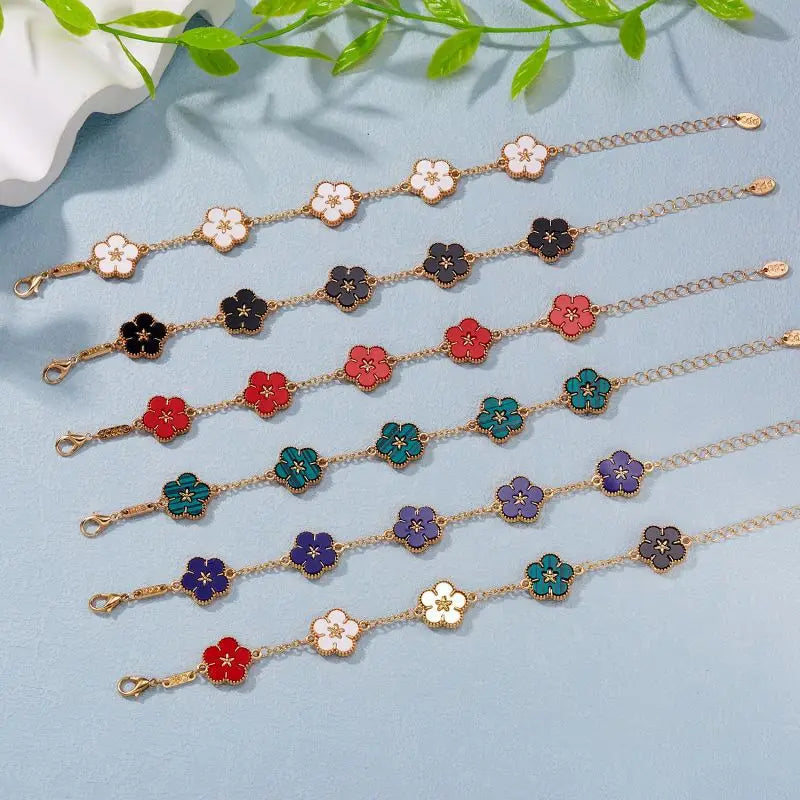 Enamel Flower Link Bracelet