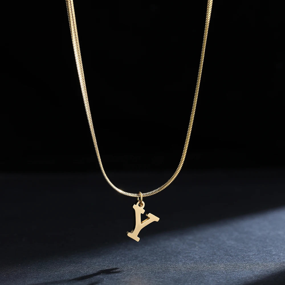 A-Z Alphabet Gold Plated Stainless Steel Pendant Necklace for Women