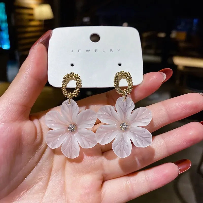 Translucent White Flower Hanging Earrings for Women