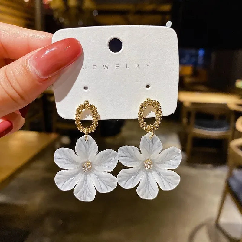 Translucent White Flower Hanging Earrings for Women