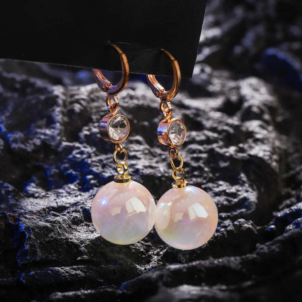 New Trend Simulation Pearl Flower Rhinestone Long Earrings for Women