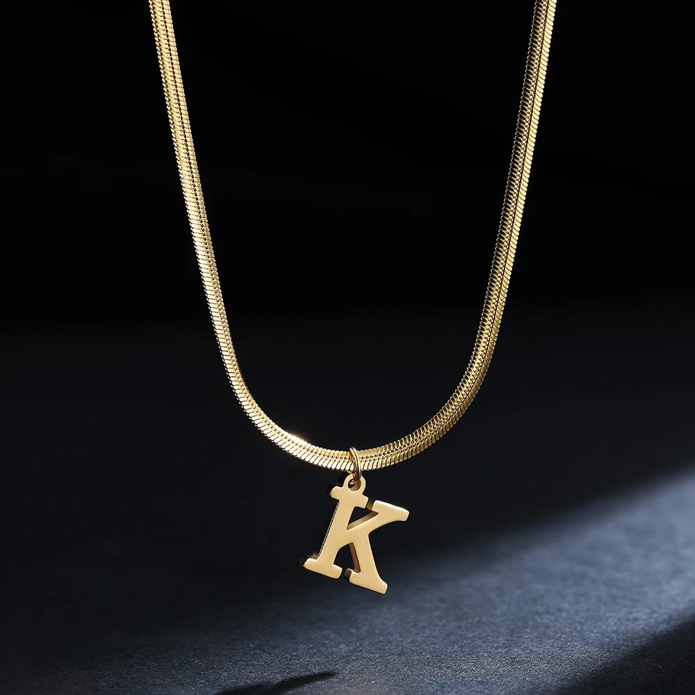 A-Z Alphabet Gold Plated Stainless Steel Pendant Necklace for Women