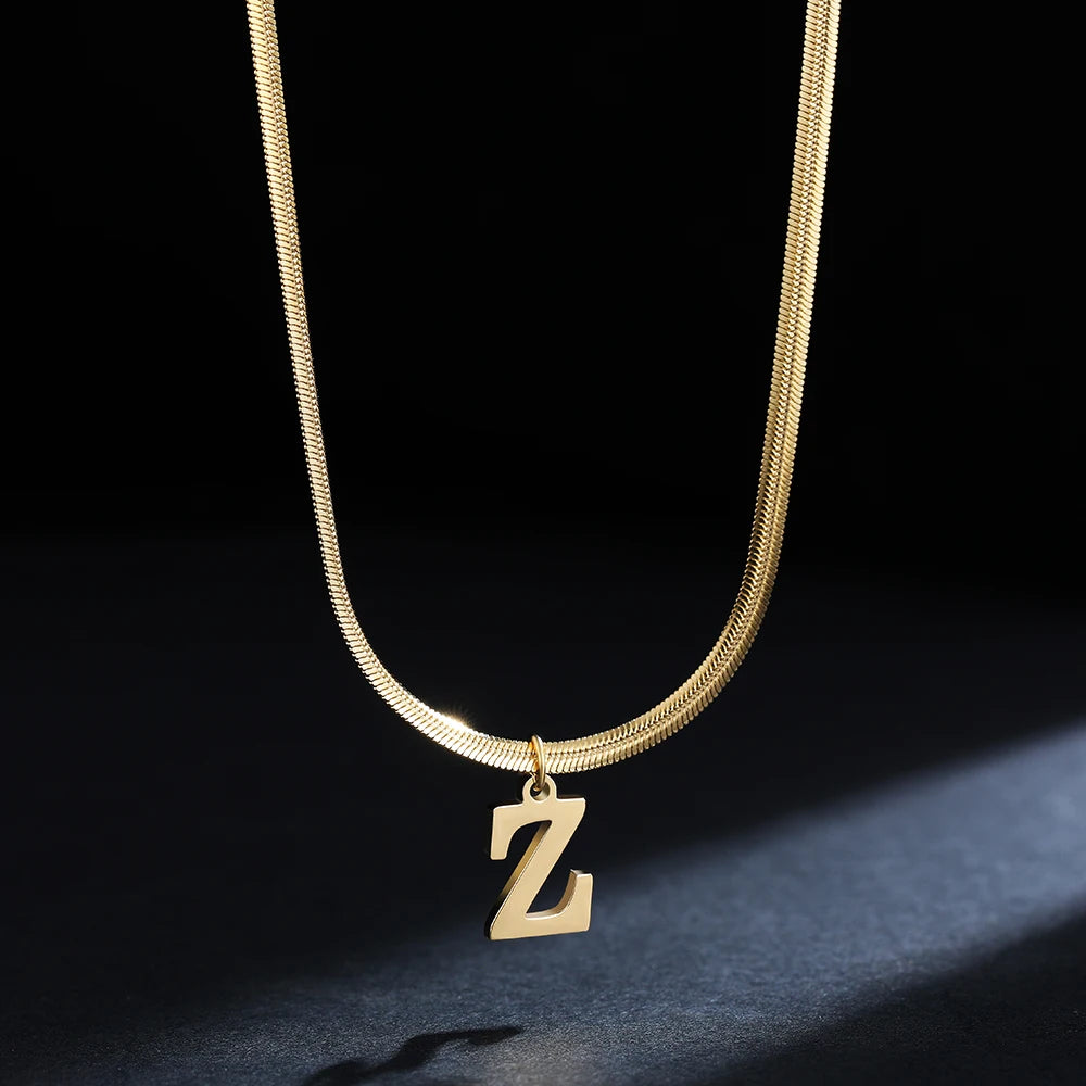 A-Z Alphabet Gold Plated Stainless Steel Pendant Necklace for Women