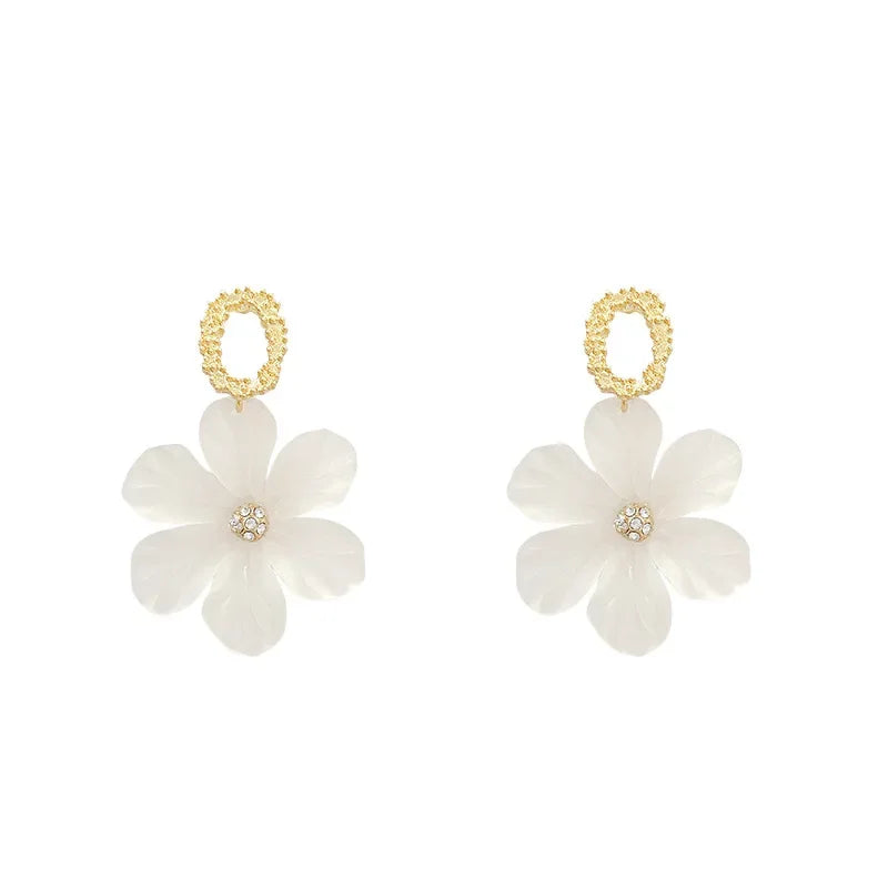 Translucent White Flower Hanging Earrings for Women