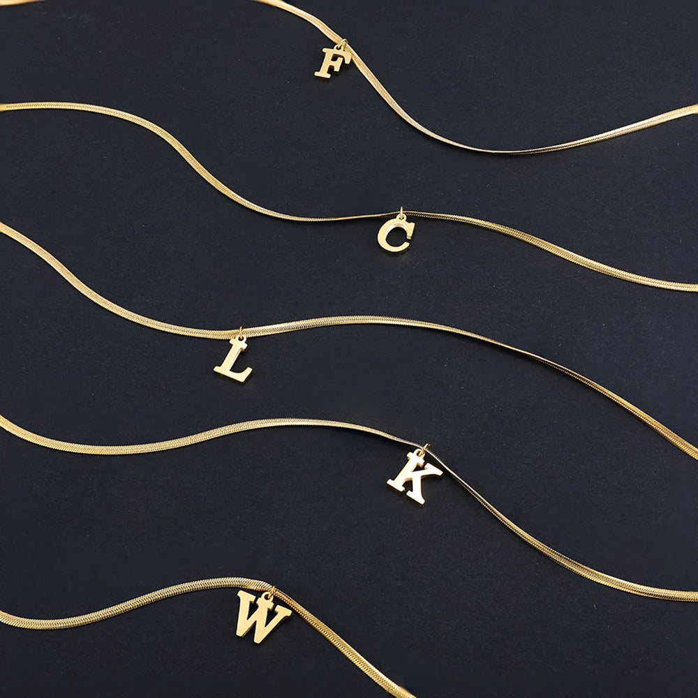 A-Z Alphabet Gold Plated Stainless Steel Pendant Necklace for Women