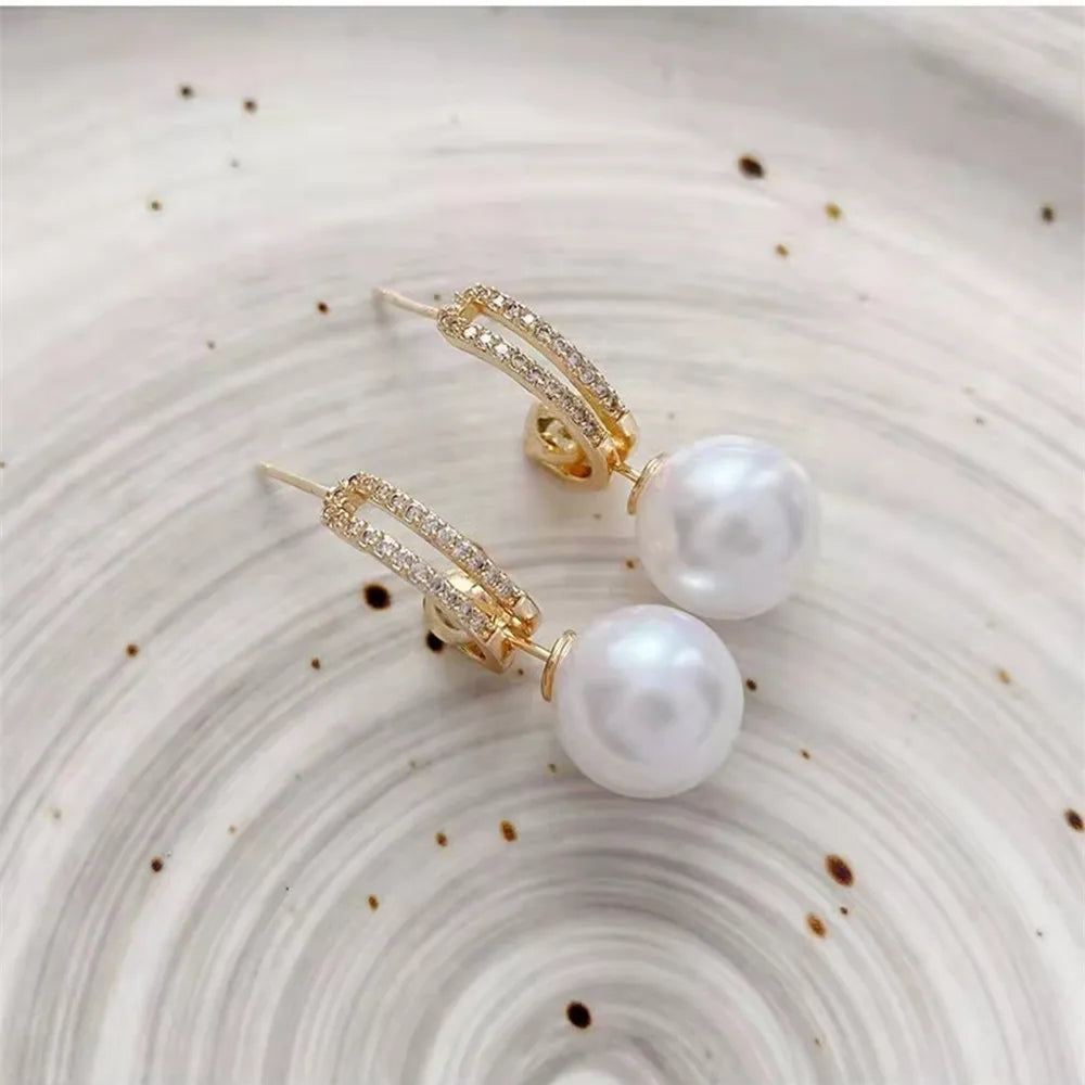 New Trend Simulation Pearl Flower Rhinestone Long Earrings for Women