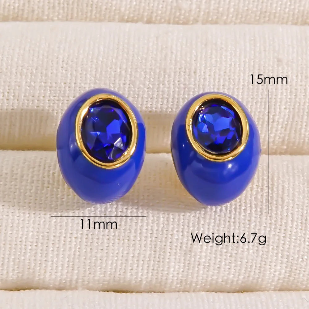 Enamel Gem Water Drop Earrings