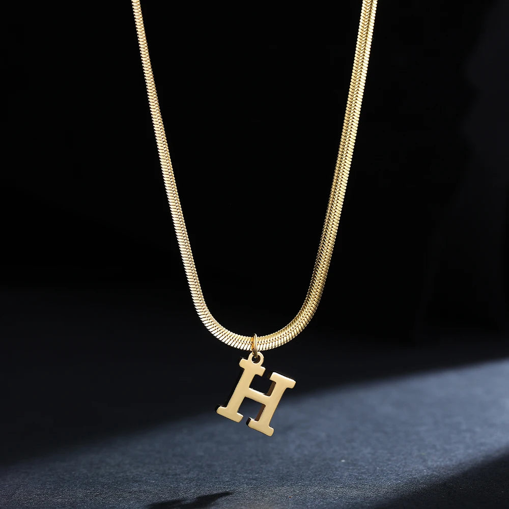 A-Z Alphabet Gold Plated Stainless Steel Pendant Necklace for Women