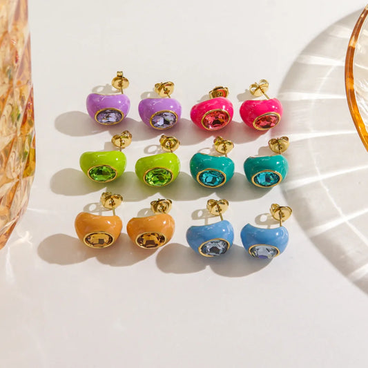 Enamel Gem Water Drop Earrings