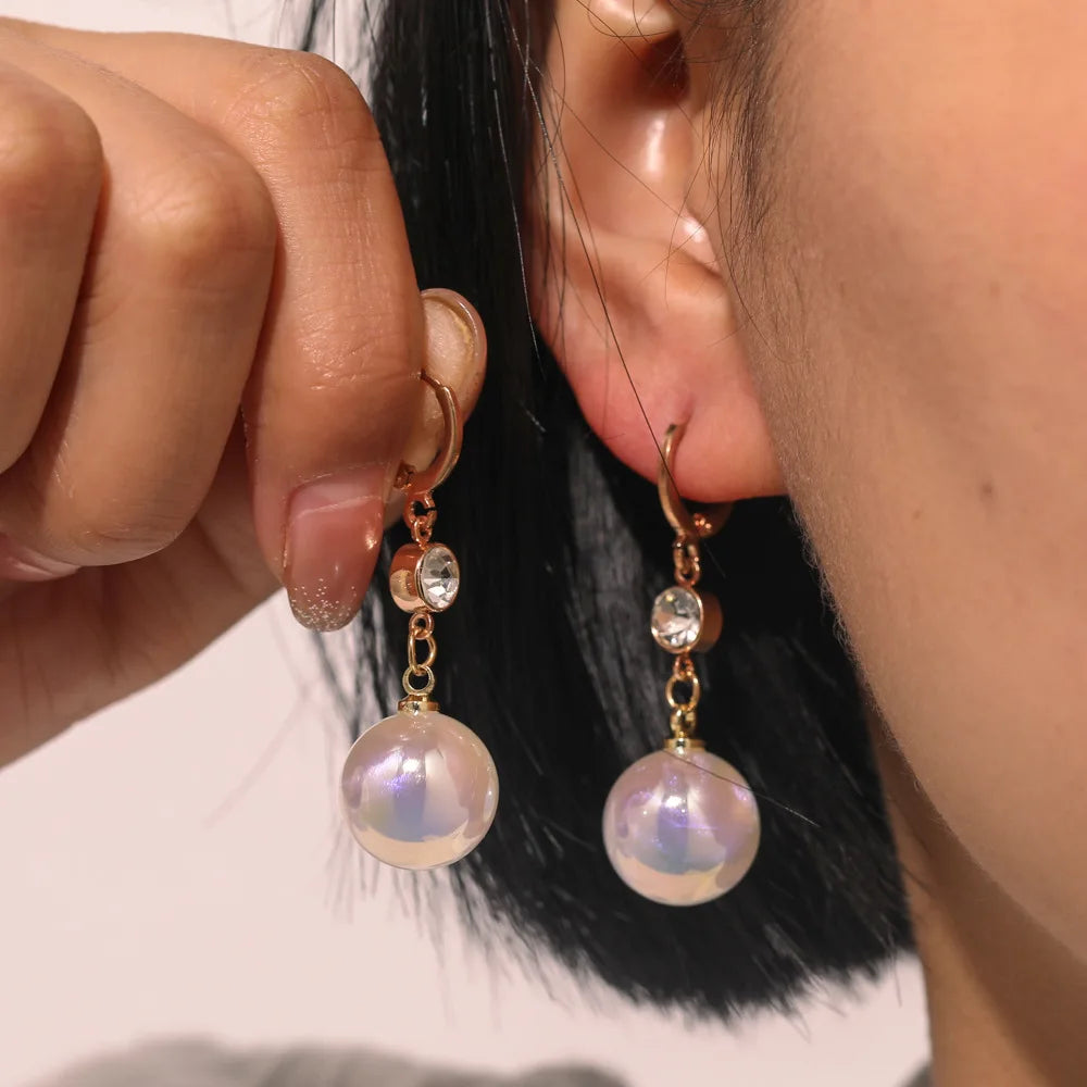 New Trend Simulation Pearl Flower Rhinestone Long Earrings for Women