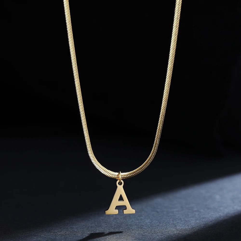 A-Z Alphabet Gold Plated Stainless Steel Pendant Necklace for Women