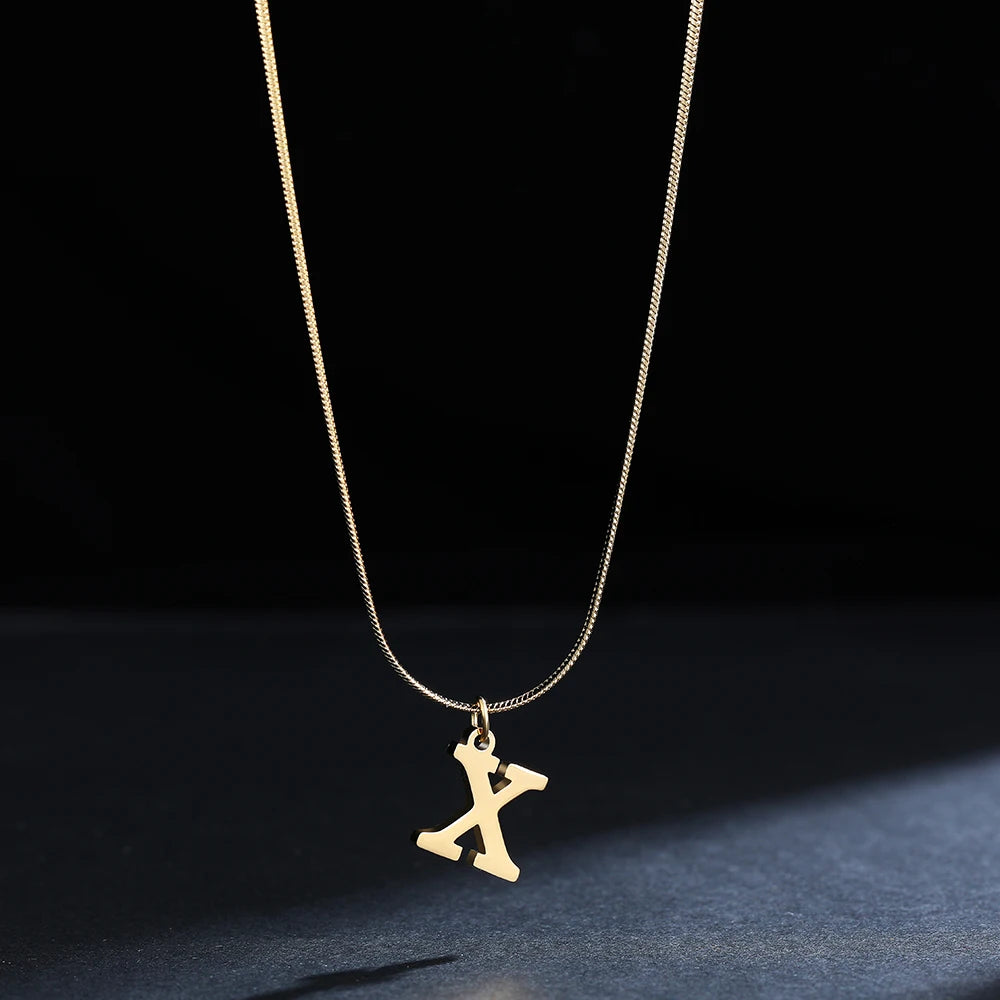 A-Z Alphabet Gold Plated Stainless Steel Pendant Necklace for Women