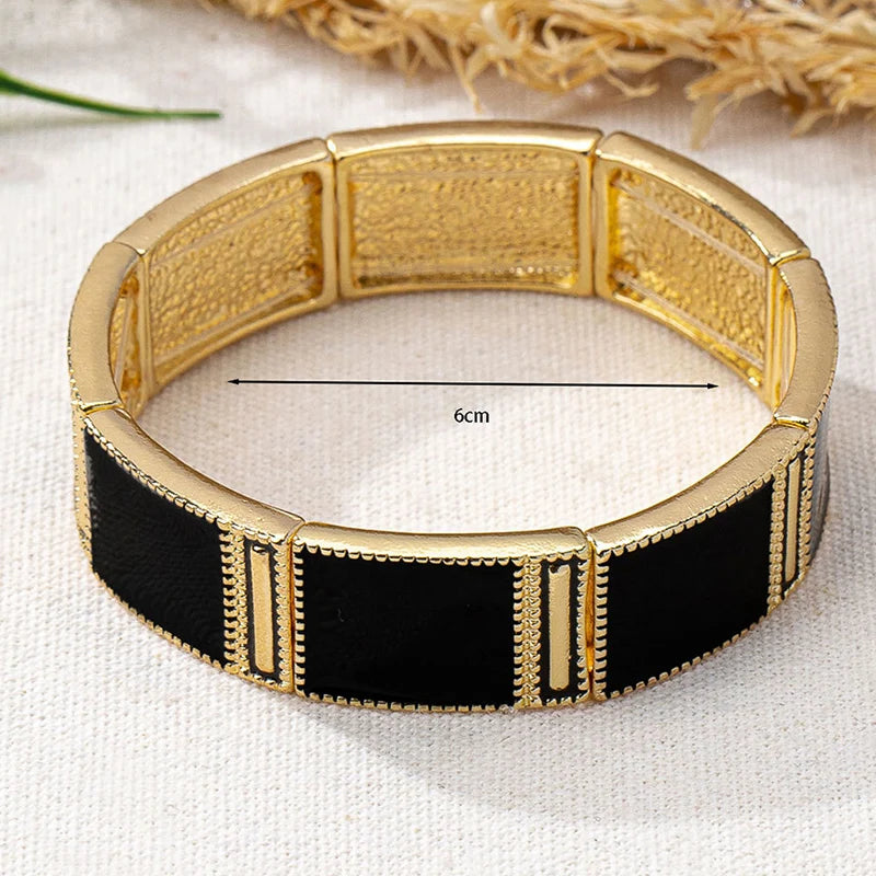 Black Enamel Geometric Fashion Jewelry Classic Elastic Bangle