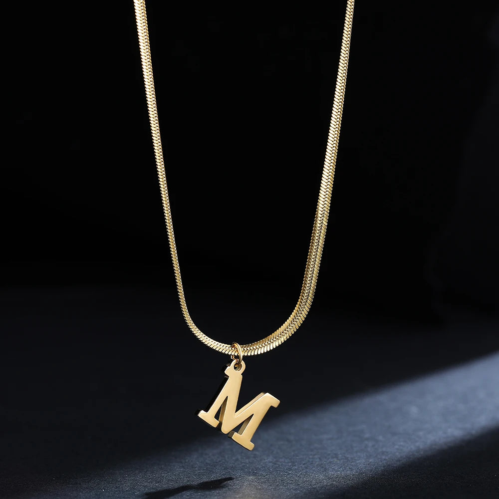 A-Z Alphabet Gold Plated Stainless Steel Pendant Necklace for Women