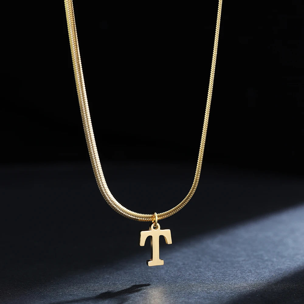 A-Z Alphabet Gold Plated Stainless Steel Pendant Necklace for Women