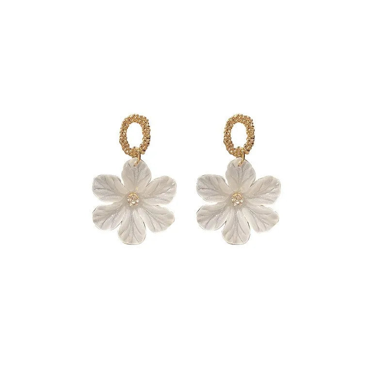 Translucent White Flower Hanging Earrings for Women