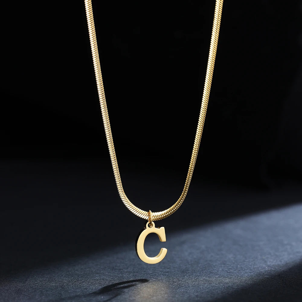 A-Z Alphabet Gold Plated Stainless Steel Pendant Necklace for Women