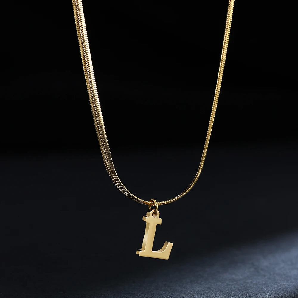 A-Z Alphabet Gold Plated Stainless Steel Pendant Necklace for Women