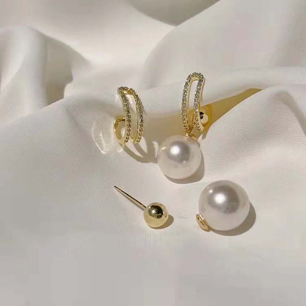 New Trend Simulation Pearl Flower Rhinestone Long Earrings for Women