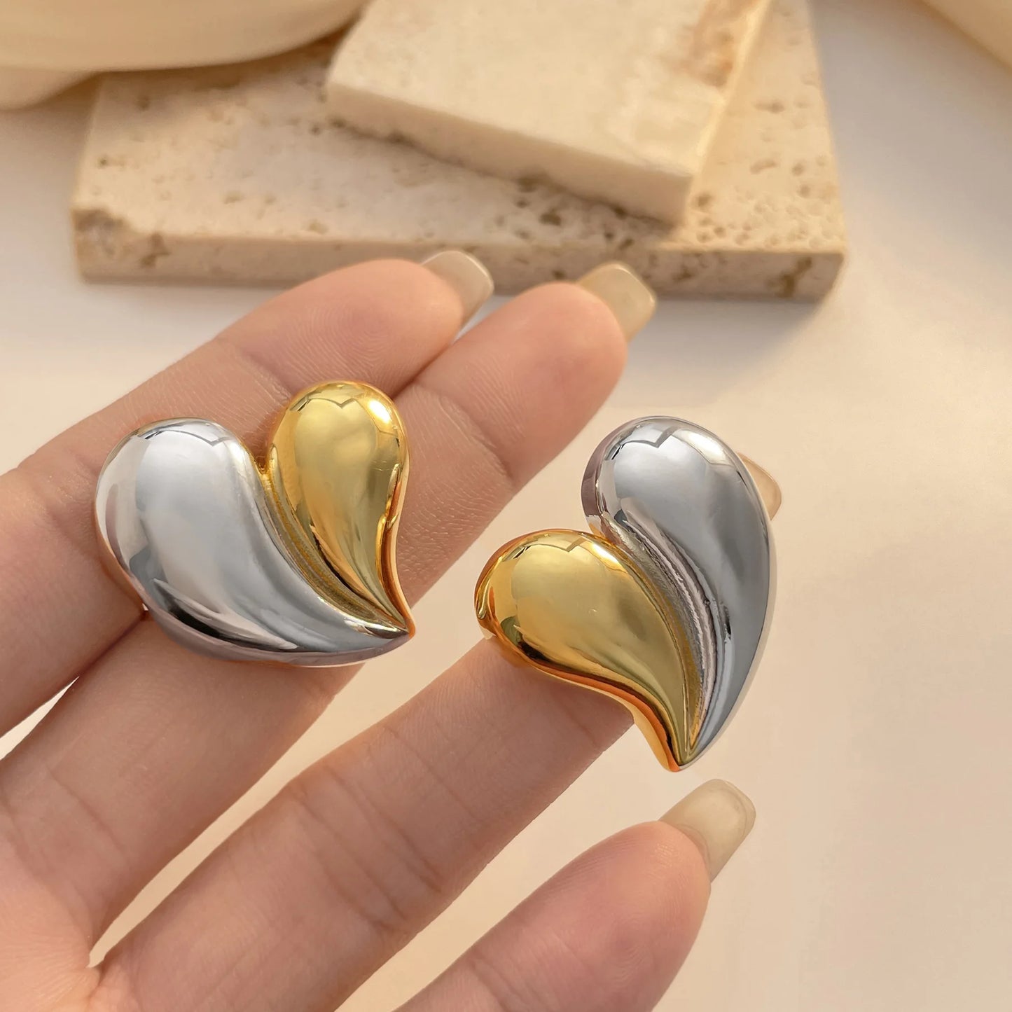Metallic Heart Stub Earrings