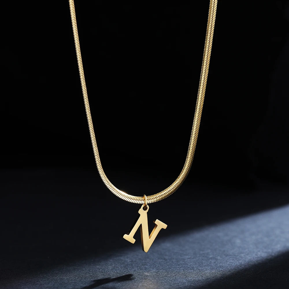 A-Z Alphabet Gold Plated Stainless Steel Pendant Necklace for Women