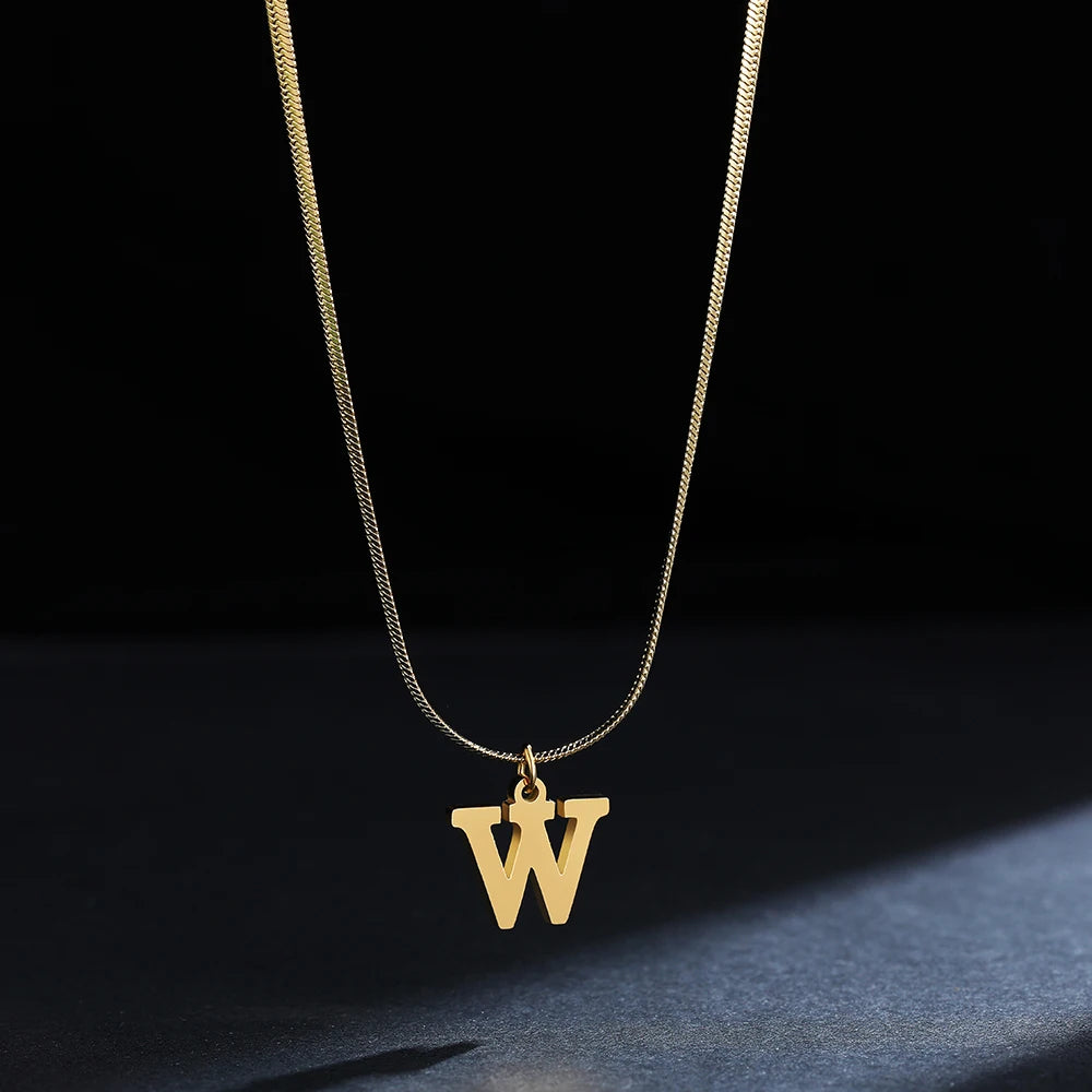 A-Z Alphabet Gold Plated Stainless Steel Pendant Necklace for Women