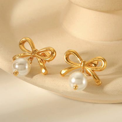 Golden Bow Pearl Studs