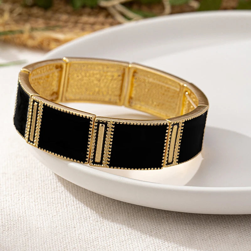 Black Enamel Geometric Fashion Jewelry Classic Elastic Bangle