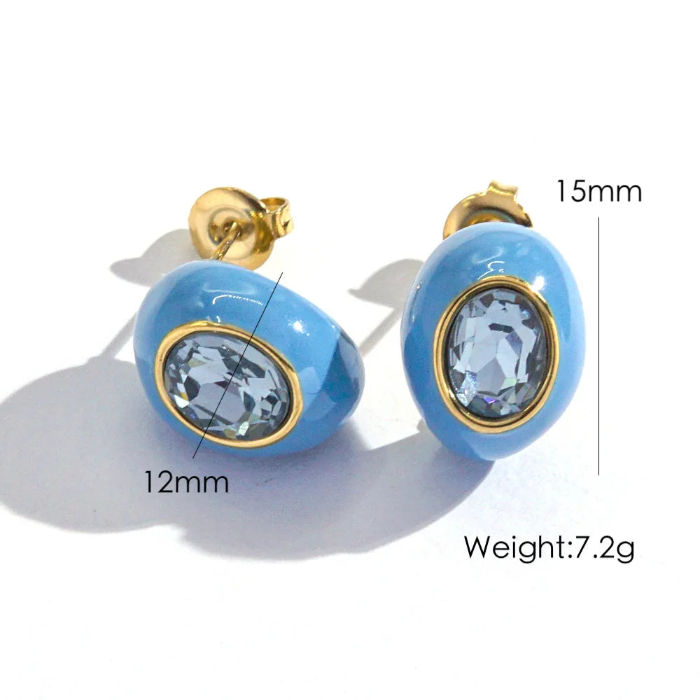 Enamel Gem Water Drop Earrings