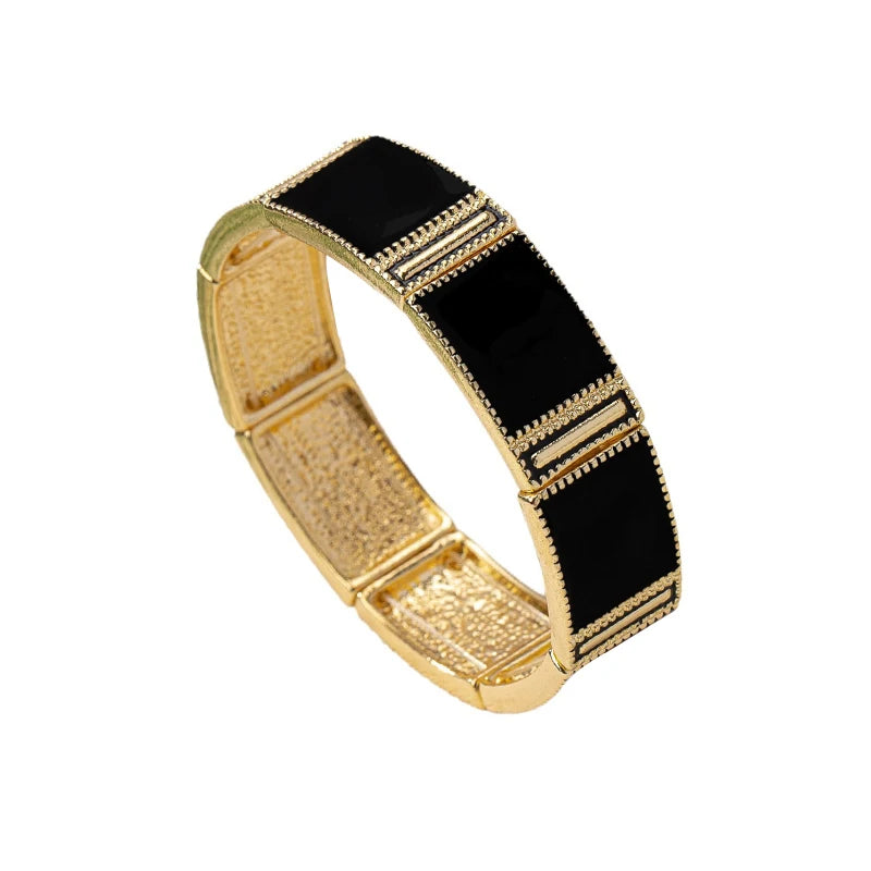 Black Enamel Geometric Fashion Jewelry Classic Elastic Bangle