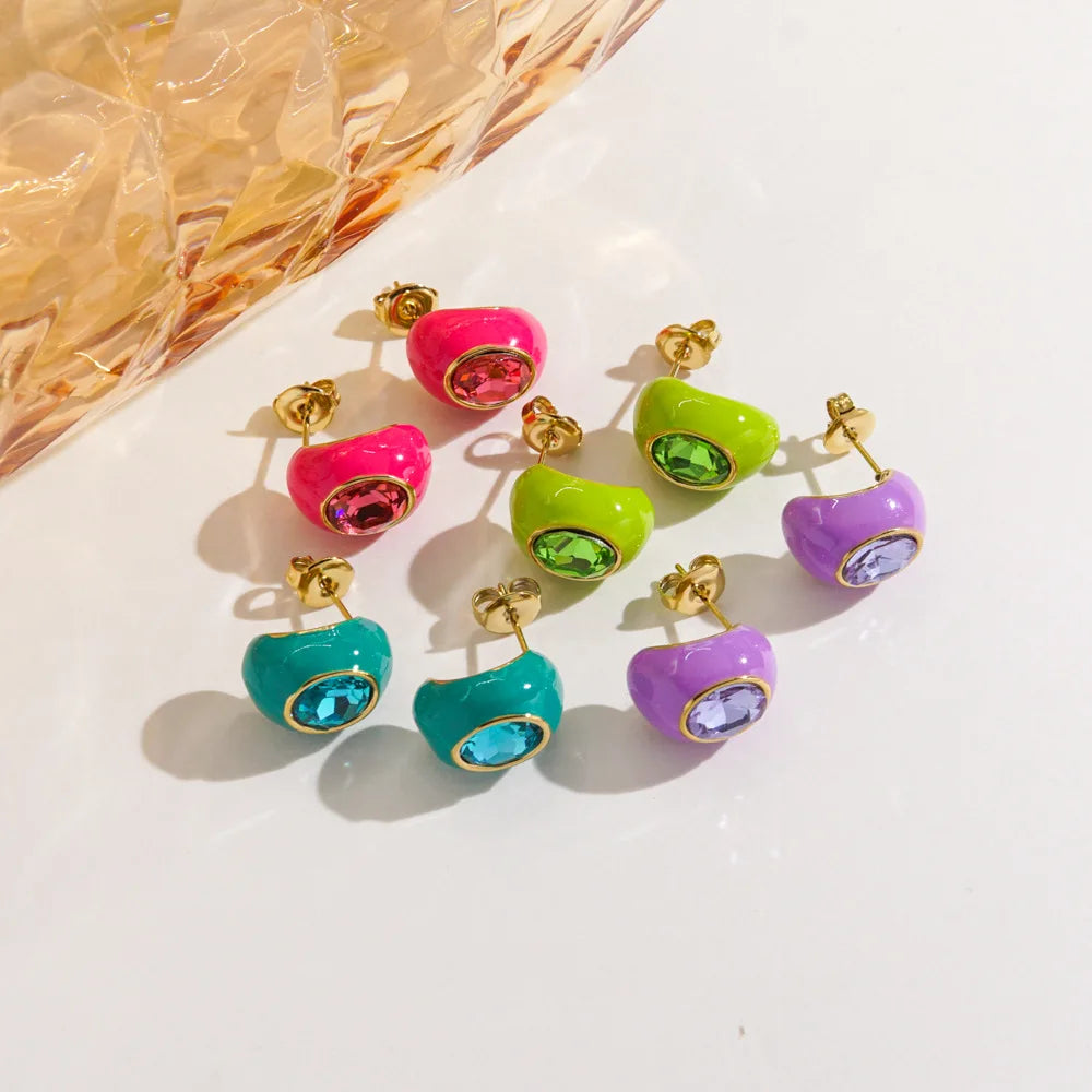 Enamel Gem Water Drop Earrings
