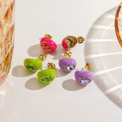 Enamel Gem Water Drop Earrings