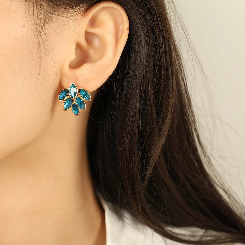 Shimmering Leaf Zircon Earrings