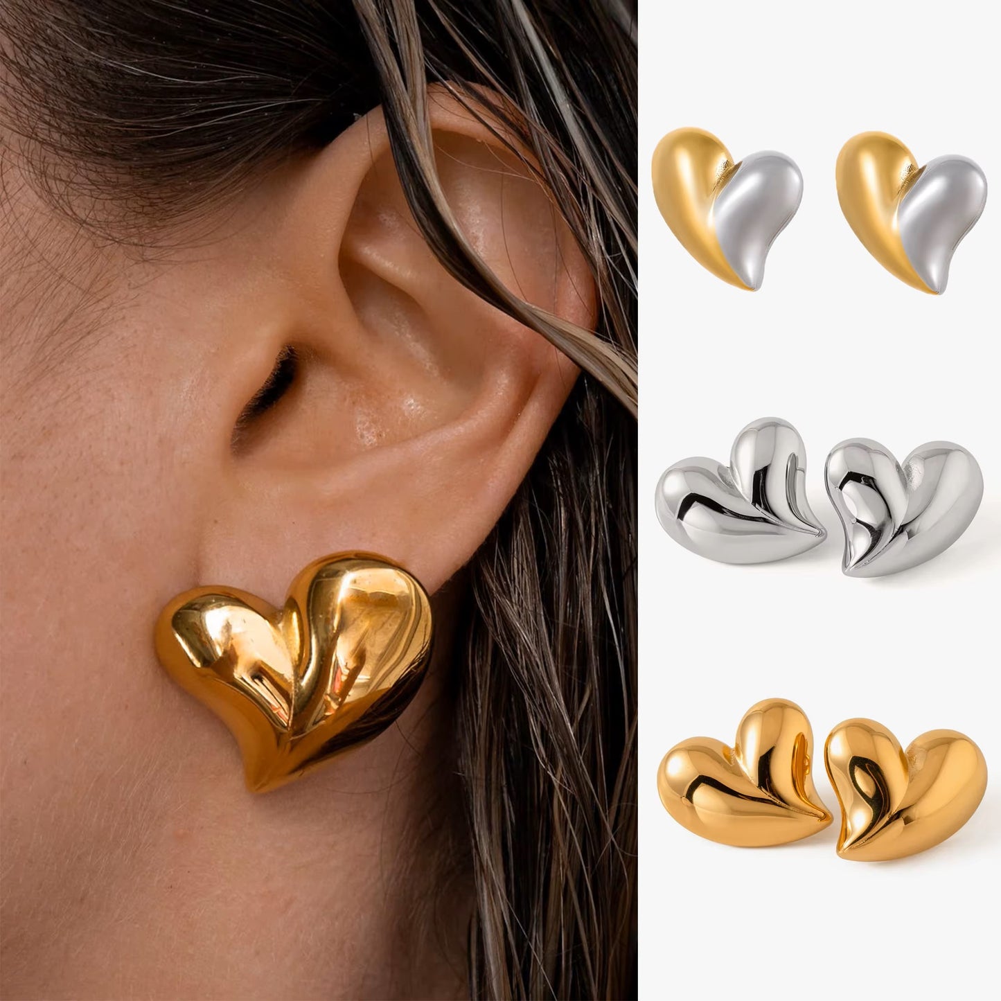 Metallic Heart Stub Earrings