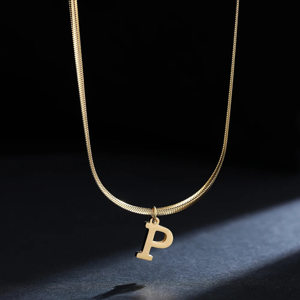 A-Z Alphabet Gold Plated Stainless Steel Pendant Necklace for Women