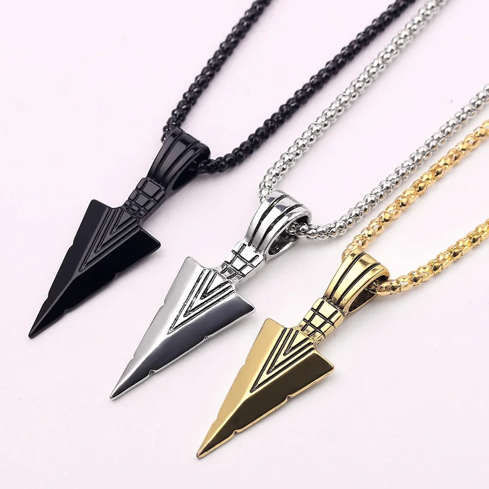 New Matte Black Long Necklace with Arrow Pendant