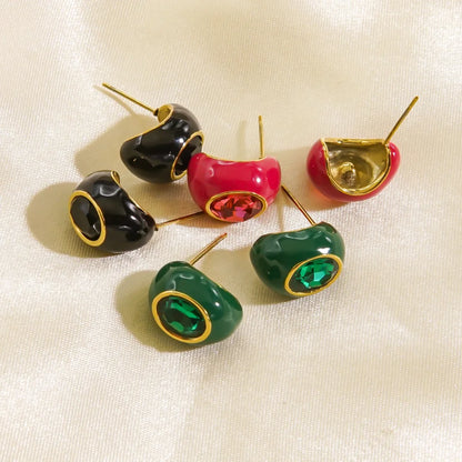 Enamel Gem Water Drop Earrings