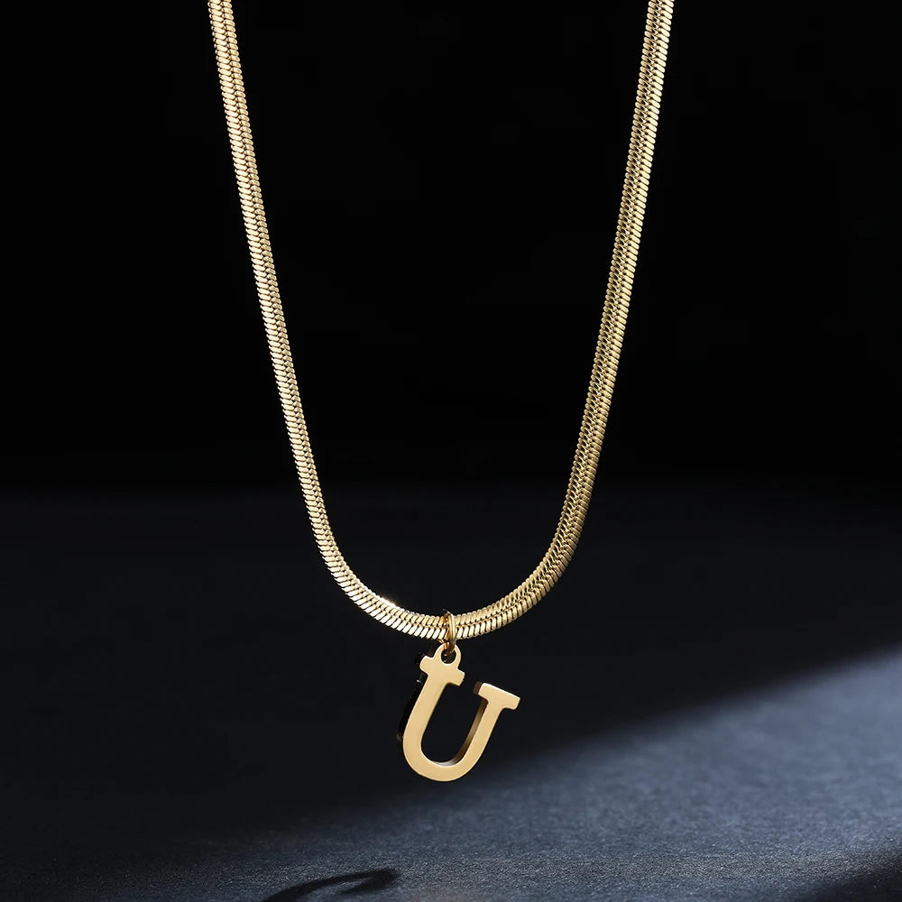 A-Z Alphabet Gold Plated Stainless Steel Pendant Necklace for Women