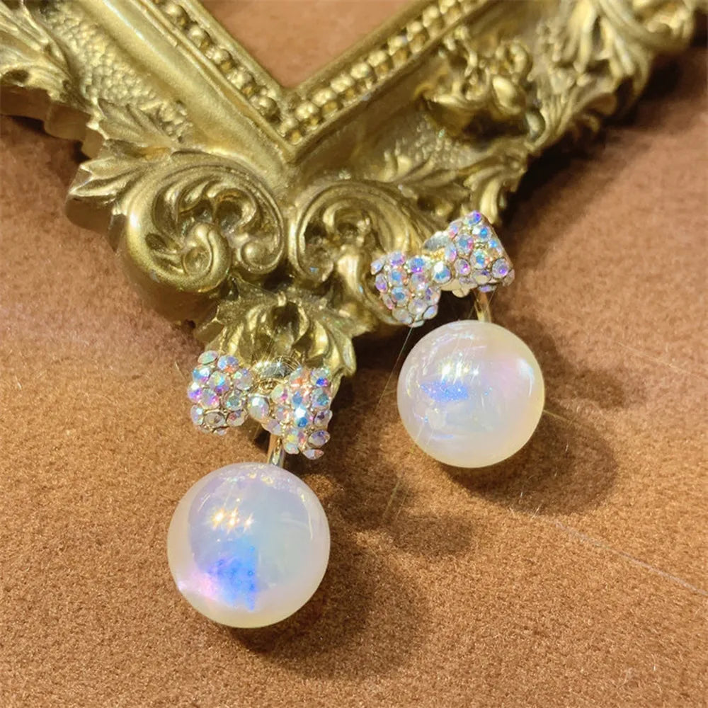 New Trend Simulation Pearl Flower Rhinestone Long Earrings for Women