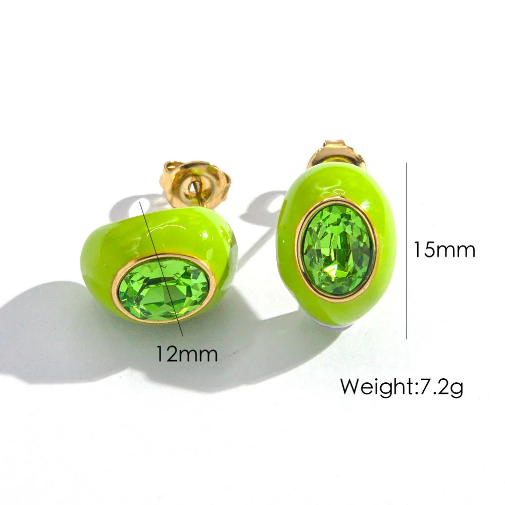 Enamel Gem Water Drop Earrings