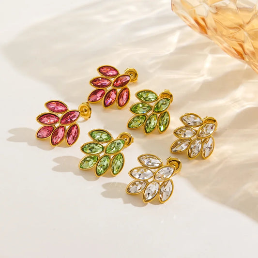 Shimmering Leaf Zircon Earrings