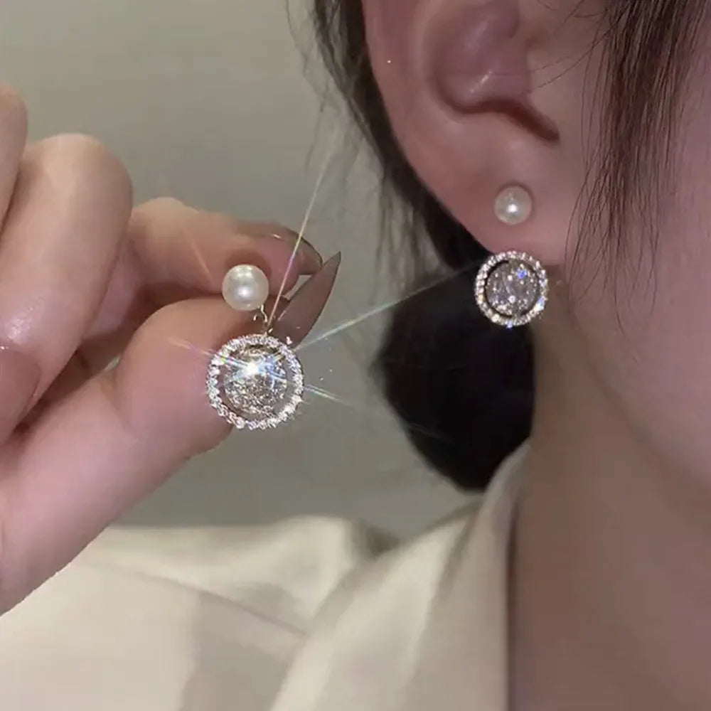 New Trend Simulation Pearl Flower Rhinestone Long Earrings for Women